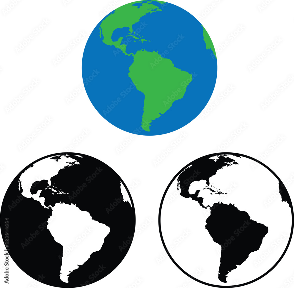 Earth vector illustration. Black and white variations and colored earth.