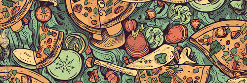Pizza vintage banner, generative ai illustration