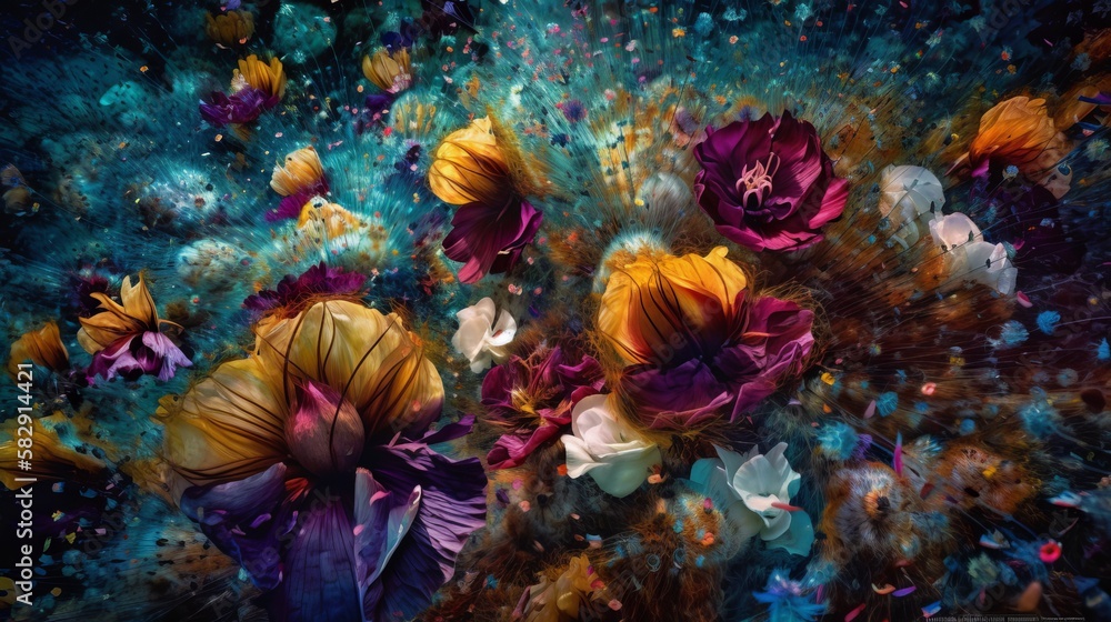 Obraz premium Abstract floral vintage on black background. Baroque victorian old painting style. Generative AI technology.
