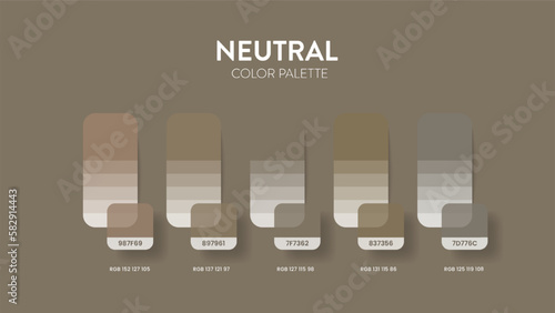 Color palette in Neutral colour theme collections. Color inspiration or colour chart with codes template. Color combination set of RGB. Colors swatch for graphic design, art, fashion, or web design.