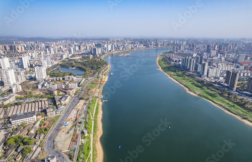 Scenery on both sides of the Xiangjiang River in Zhuzhou City, Hunan Province, China