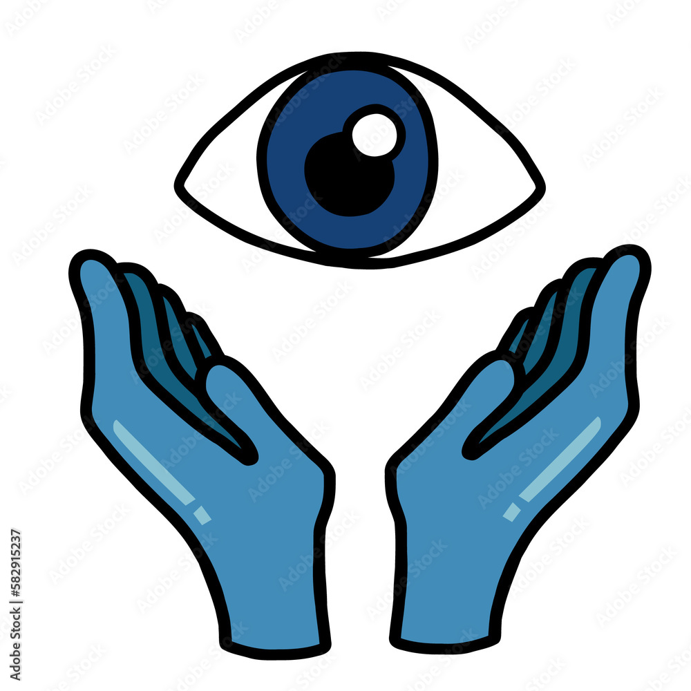 Obraz premium Eye in doctor glove hand cartoon 