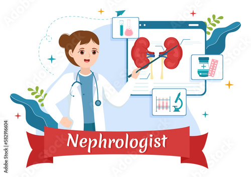 Nephrologist Illustration with Cardiologist, Proctologist and Treat Kidneys Organ in Flat Cartoon Hand Drawn for Web Banner or Landing Page Templates