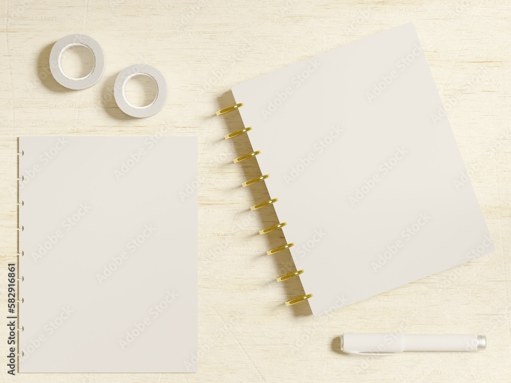 Discbound planner mockup with blank cover and loose planner insert on ...