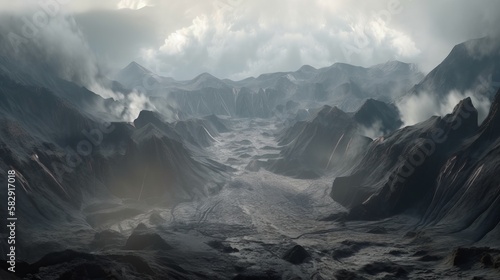 Dry magma mountain background. Volcano catastrophe wallpaper. Generative AI technology. 