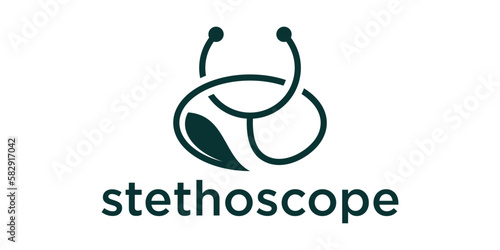 logo stethoscope and leaf design icon vector illustration