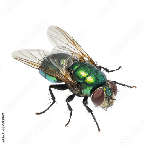 Fototapete common green bottle fly standing , isolated on transparent background cutout , g