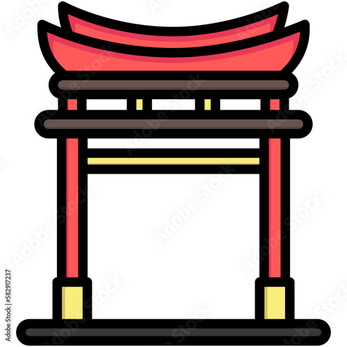 torii gate, building multi color icon