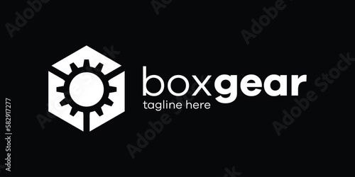logo box and gear icon vector illustration