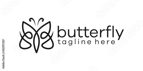 butterfly logo line icon vector illustration