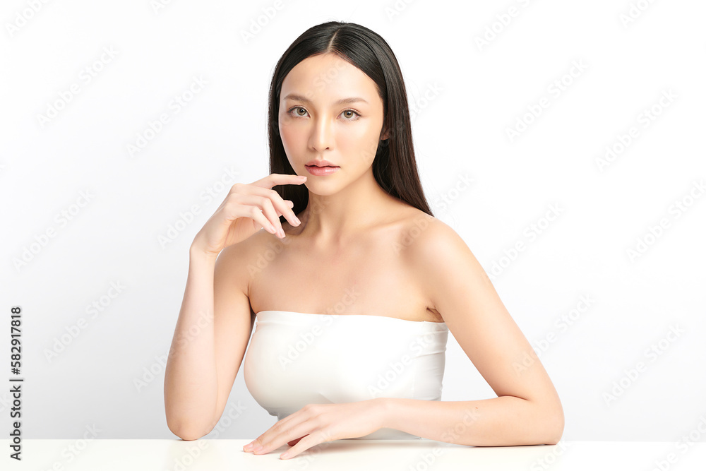 Beautiful young asian woman with clean fresh skin on white background, Face care, Facial treatment, Cosmetology, beauty and spa, Asian women portrait. Beautiful young asian woman with clean fresh skin on white background, Face care, Facial treatment, Cosmetology, beauty and spa, Asian women portrait.