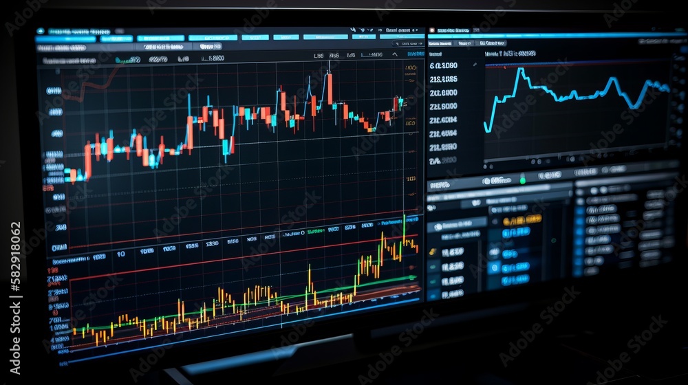 Index stock market chart on computer display. Generative AI technology. Index stock market chart on computer display. Generative AI technology.