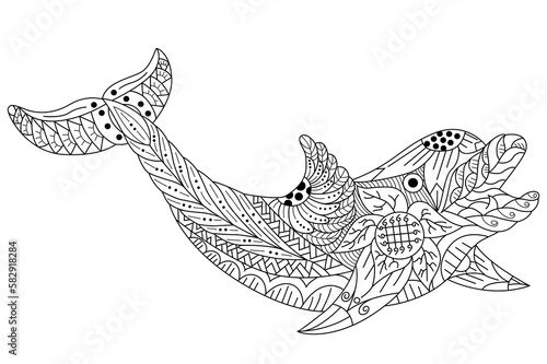 Hand drawn zentangle stylized cartoon Dolphin