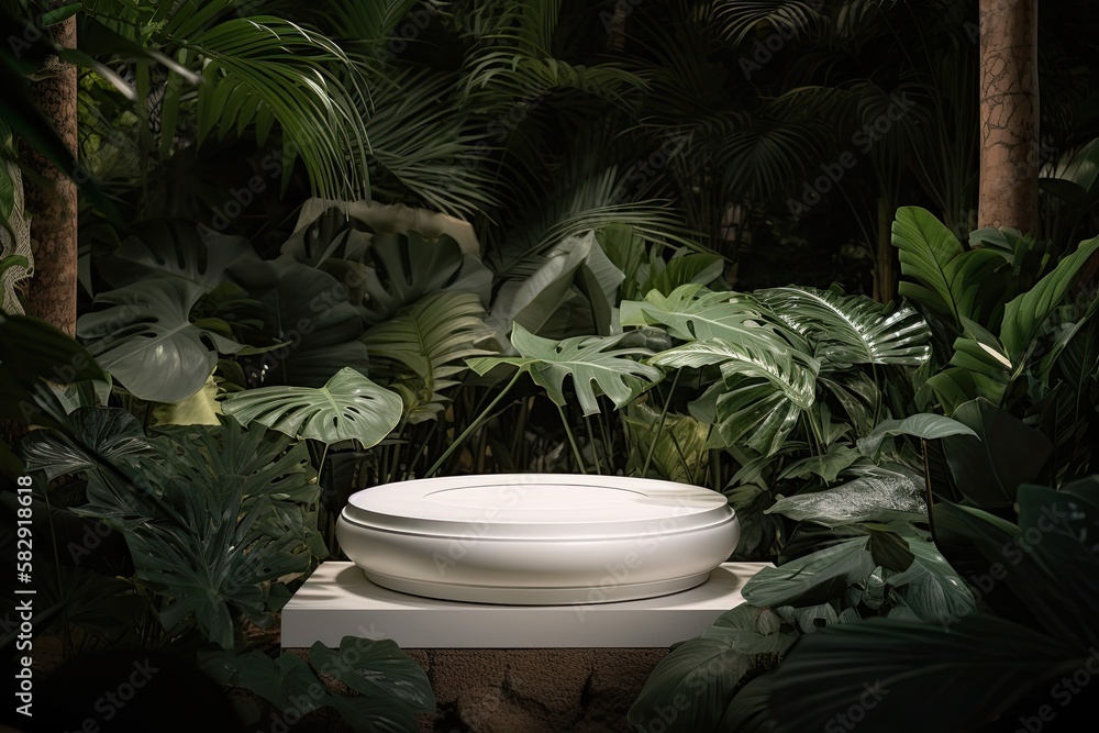 3D Ceramic Round Podium For Product With Nature Background Generated AI 3D Ceramic Round Podium For Product With Nature Background Generated AI