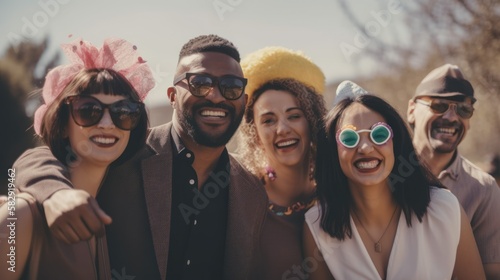 An Artistic Happy Easter of Diversity Equity Inclusion DEI: Multiracial Men and Women Celebrating Easter with Confidence and Smiles, Symbolizing Unity and Acceptance (Generative AI © Get Stock