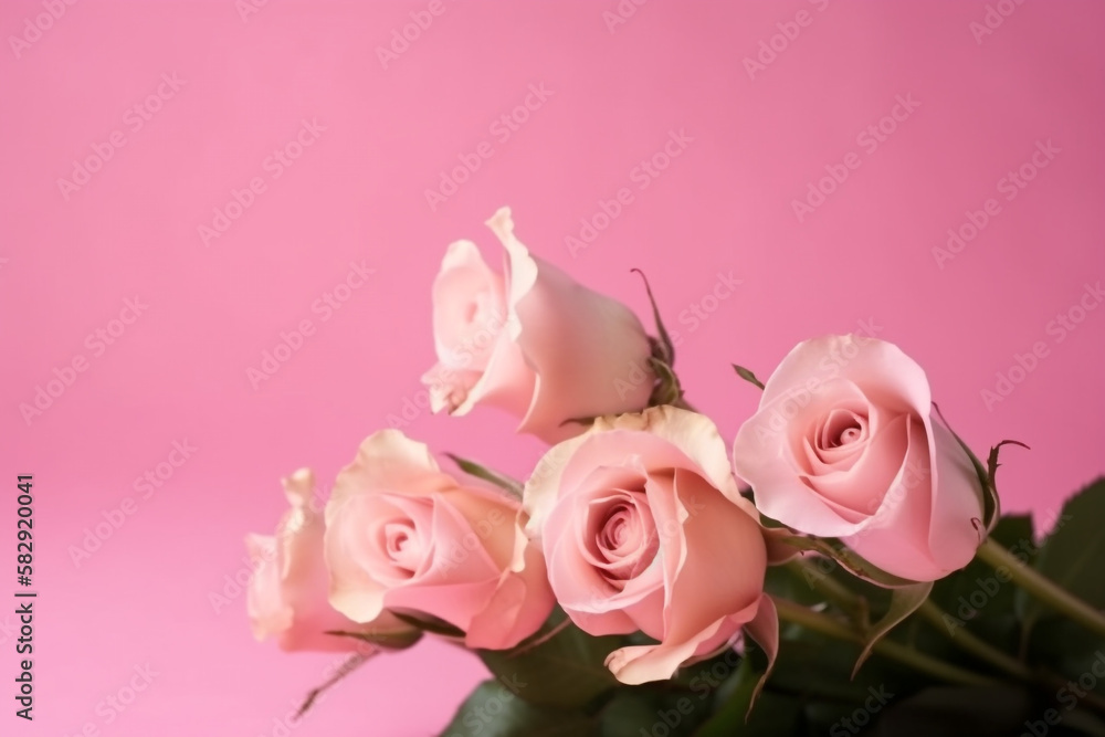 bouquet of pink roses. mother's day. pink background. generative ai. bouquet of pink roses. mother's day. pink background. generative ai.