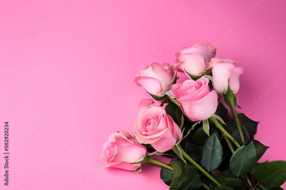 bouquet of pink roses. mother's day. pink background. generative ai. bouquet of pink roses. mother's day. pink background. generative ai.