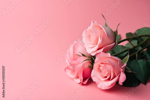 bouquet of pink roses. mother's day. pink background. generative ai.  © pa-ka