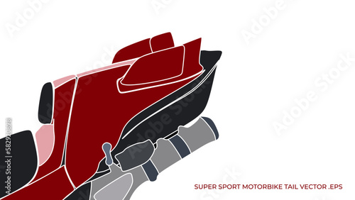 Red super sport motorbike tail vector illustration in simple color trendy style, close up view. Editable graphic resources for many purposes.