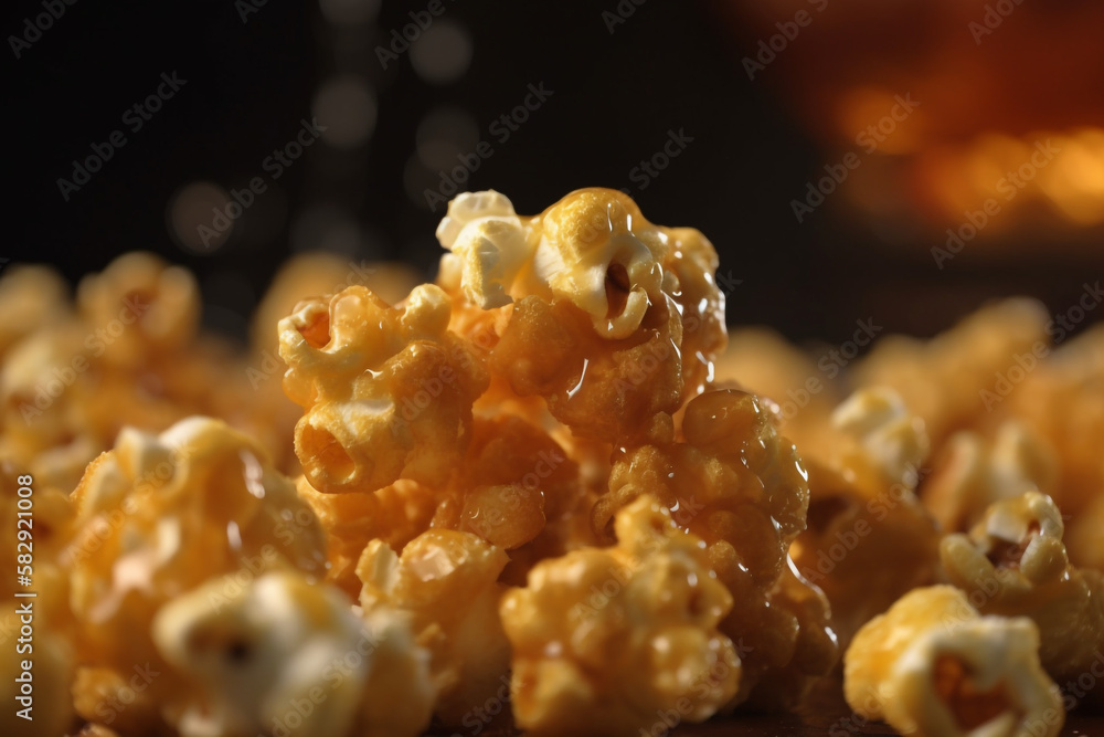 Honey popcorn. close up. generative ai Honey popcorn. close up. generative ai