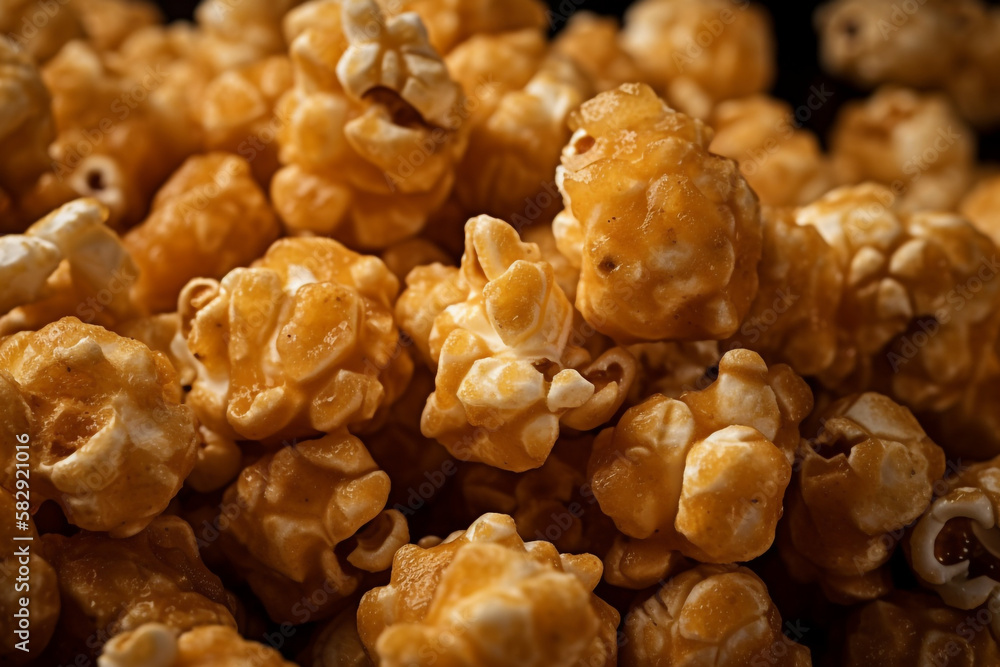 Honey popcorn. close up. generative ai Honey popcorn. close up. generative ai