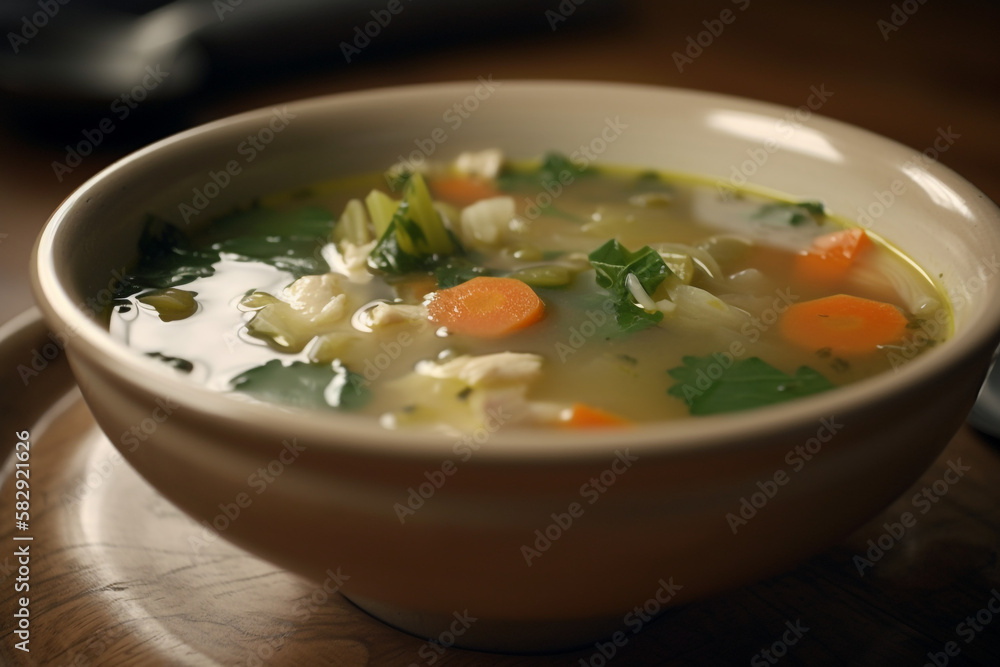 chicken soup with vegetables. generative ai chicken soup with vegetables. generative ai