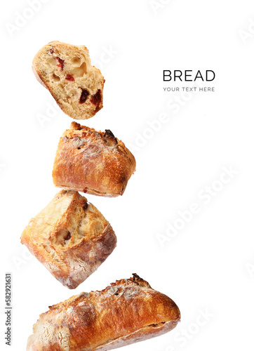 Creative layout made of ciabatta bread on the white background. Flat lay. Food concept. Bread and Pastry.