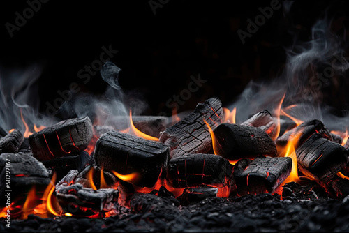 Obraz na płótnie Charcoal For Barbecue Background With Flames, AI Generative