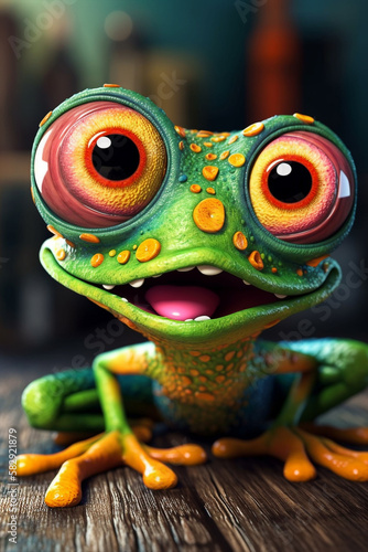 Frog 🐸,  cartoonish style ,  fun and quirky ,  daytime ,  bright and vibrant  Generative AI Digital Illustration Part 200323 © Cool Patterns
