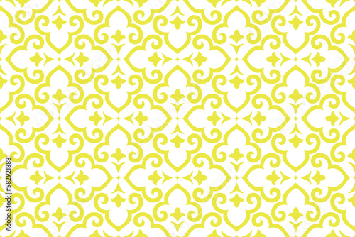 Flower geometric pattern. Seamless vector background. White and yellow ornament. Ornament for fabric, wallpaper, packaging. Decorative print