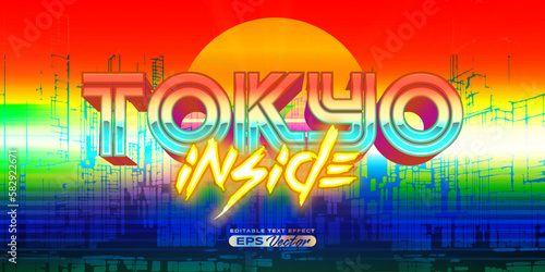 Retro futuristic 80s tokyo insight editable text effect style vibrant back to the future theme with experimental background, ideal for poster, flyer rad 1980s touch