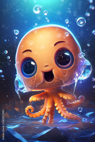 Octopus 🐙, Chibi character design, Digital art style, Playful mood, Underwater lighting Generative AI Digital Illustration Part#200323