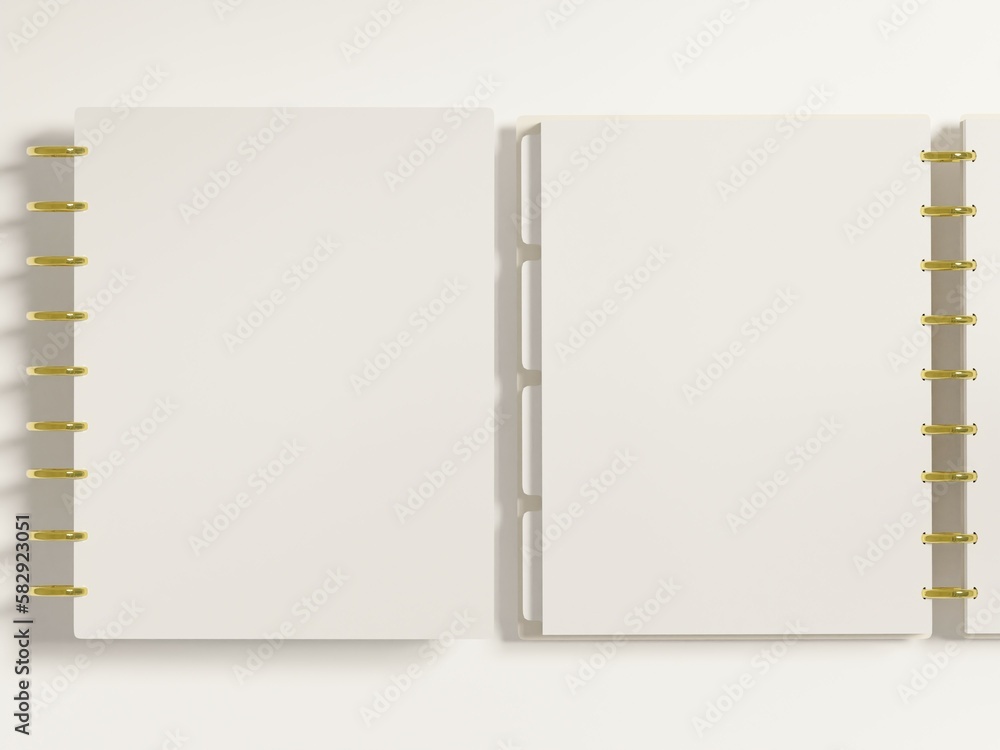 Discbound planner mockup with blank cover and open planner for design