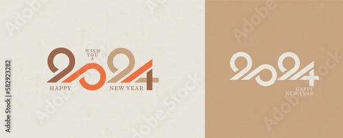 Happy new year 2024 with modern retro design. 2024 new year banner template