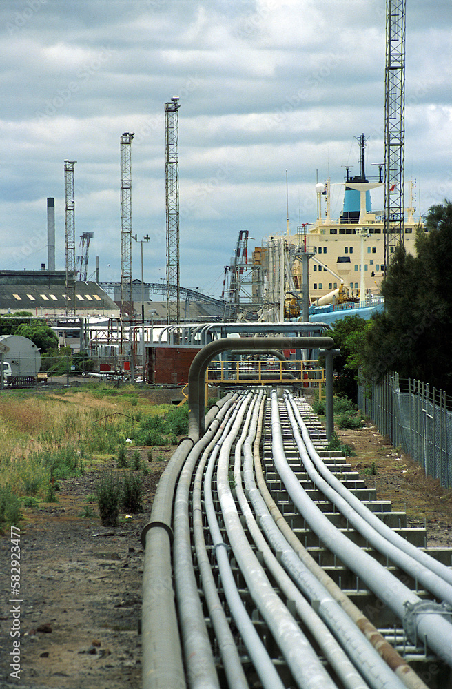 Pipelines transporting various liquids from vessels to refinery and vice versa at Holden Docks Melbourne.