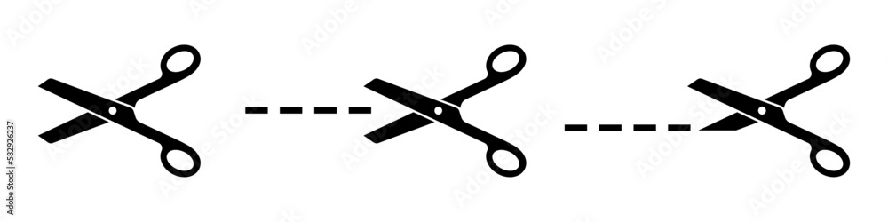 Scissors with cut lines vector icons set Scissors with cut lines vector icons set