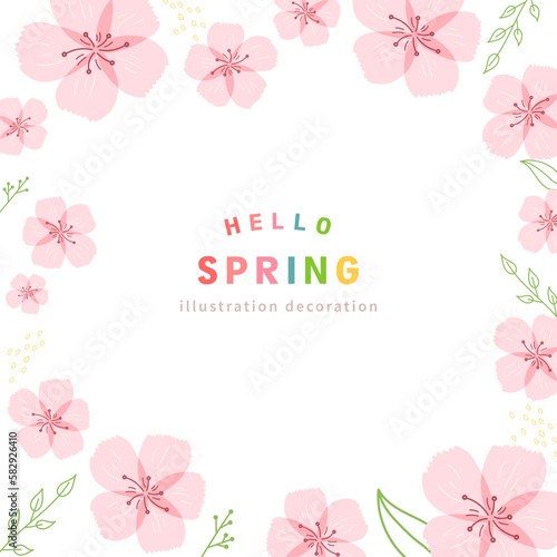 Abstract Cherry Blossoms Vector Frame Decoration in Pastel Colors. Isolated on White Background. Good for Cards, Banners with Text, and Packaging Design. Lovely Minimal Style Poster with Hand Drawn.