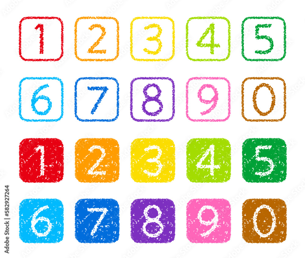 クレヨン素材 手描きの数字アイコンセット クレヨン素材 手描きの数字アイコンセット