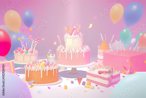 Pink background  birthday  decorations  party  generated AI 