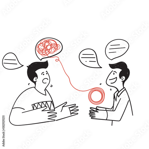 hand drawn doodle person with Mental health treatment psychiatrist illustration