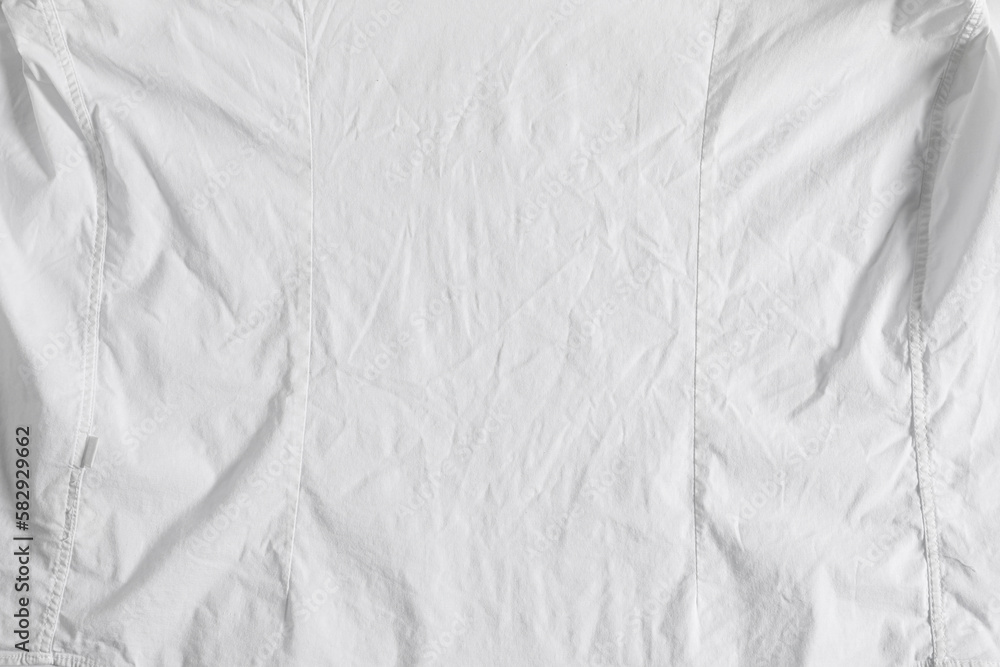 Crumpled white fabric as background, top view