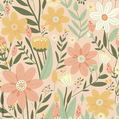 Wallpaper Mural Seamless Floral Pattern, AI Generated Torontodigital.ca