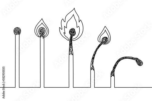 Burning matches continuous line illustration