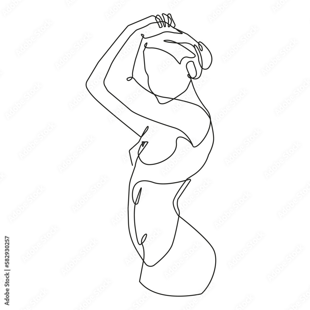 Modern Trendy Line Art Drawing of Woman Body. Female Figure Line Art