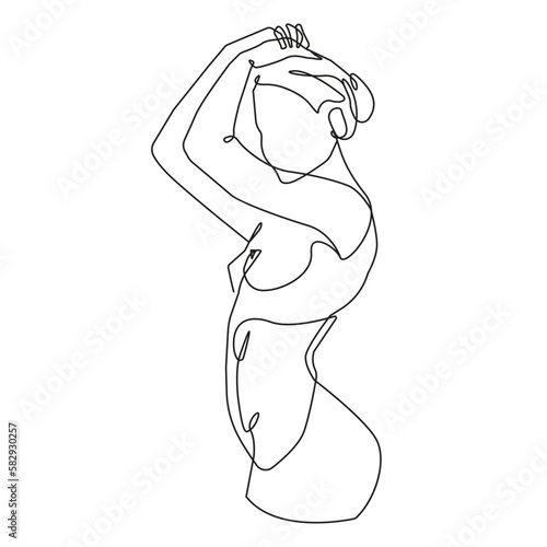 Modern Trendy Line Art Drawing of Woman Body. Female Figure Line Art Vector Illustration for Wall Decor, Spa, T-shirt, Print, Poster. Female Body Creative Drawing in Modern Linear Style