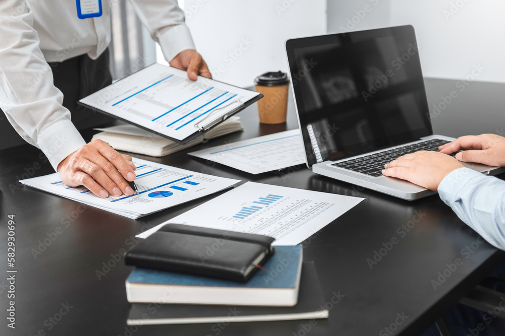 Business team meeting Strategy Planning with new startup project plan Finance and Economy Graph successful teamwork Business team meeting Strategy Planning with new startup project plan Finance and Economy Graph successful teamwork