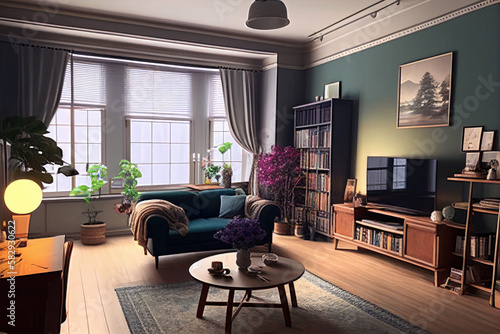 Empty living room interior with sofa generative AI