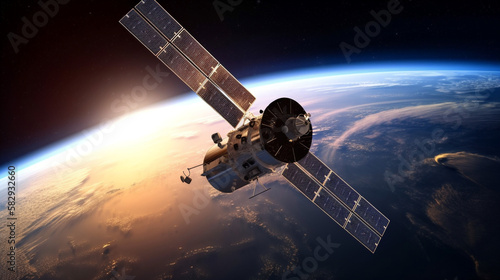 satellite orbiting Earth and transmitting data AI generated