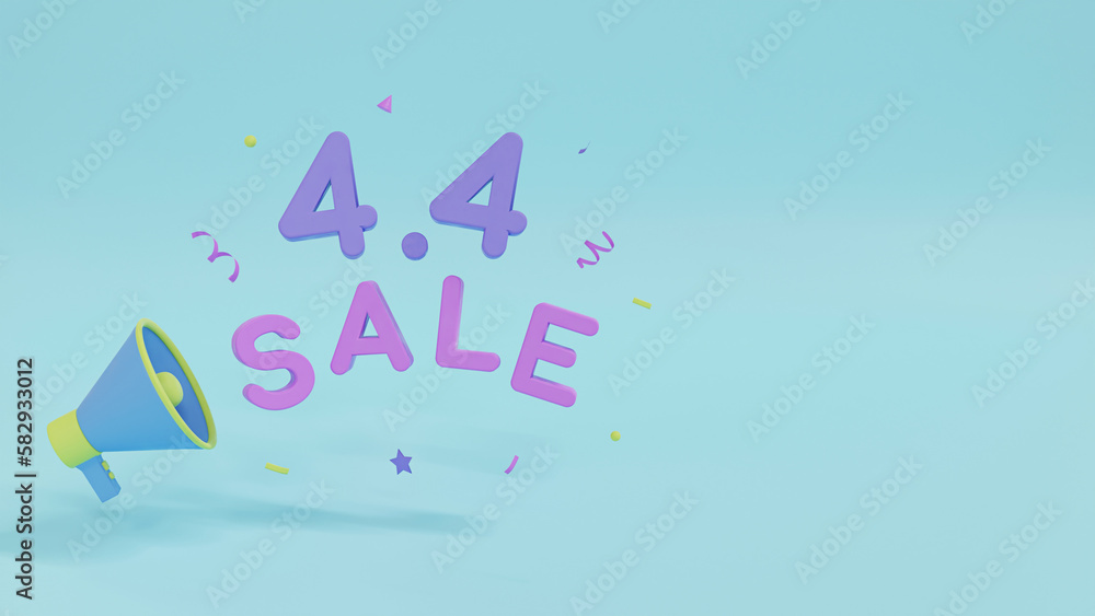 4.4 Sale Promotion Banner Background for Product display or Social Media Banner. Sale Text Font and Megaphone 3D Illustration. 4.4 Sale Promotion Banner Background for Product display or Social Media Banner. Sale Text Font and Megaphone 3D Illustration.