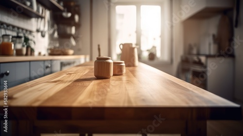 wooden empty table in the kitchen of an amateur confectioner  GENRATIVE AI